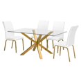 thumbnail image 1 of 63"x 39" Rectangular Clear Glass 5pc Dining Set with Gold Stainless Steel, 1 of 9