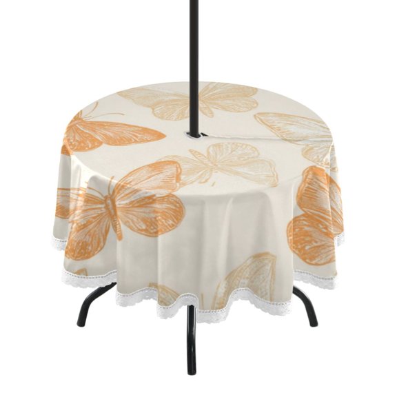 Round Tablecloth 60*60 Inches Round Tablecloth Outdoor Style Tablecloth With Umbrella Holes Tablecloth Outdoor Suitable For Kitchens and Dining Rooms Pretty Orange Butterfly Seamless