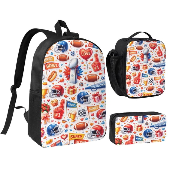 American Football Pattern Backpack Set 3pc ,Backpack with Lunch Bag and Bag 17 Inch