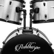 Ashthorpe 5-Piece Complete Full Size Adult Drum Set with Remo Batter Drumheads - Silver
