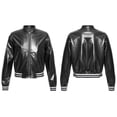thumbnail image 5 of HULIJA Girls Boys Shiny Metallic Long Sleeve Bomber Jacket Jazz Hip-hop Street Dance Top Coat Black 14, 5 of 8