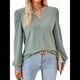 thumbnail image 2 of Blusas para Mujer, Elegantes, Informales, con Cuello en V, Larga, Blusas para Mujer con Mangas Abullonadas Gris Verde M, 2 of 10