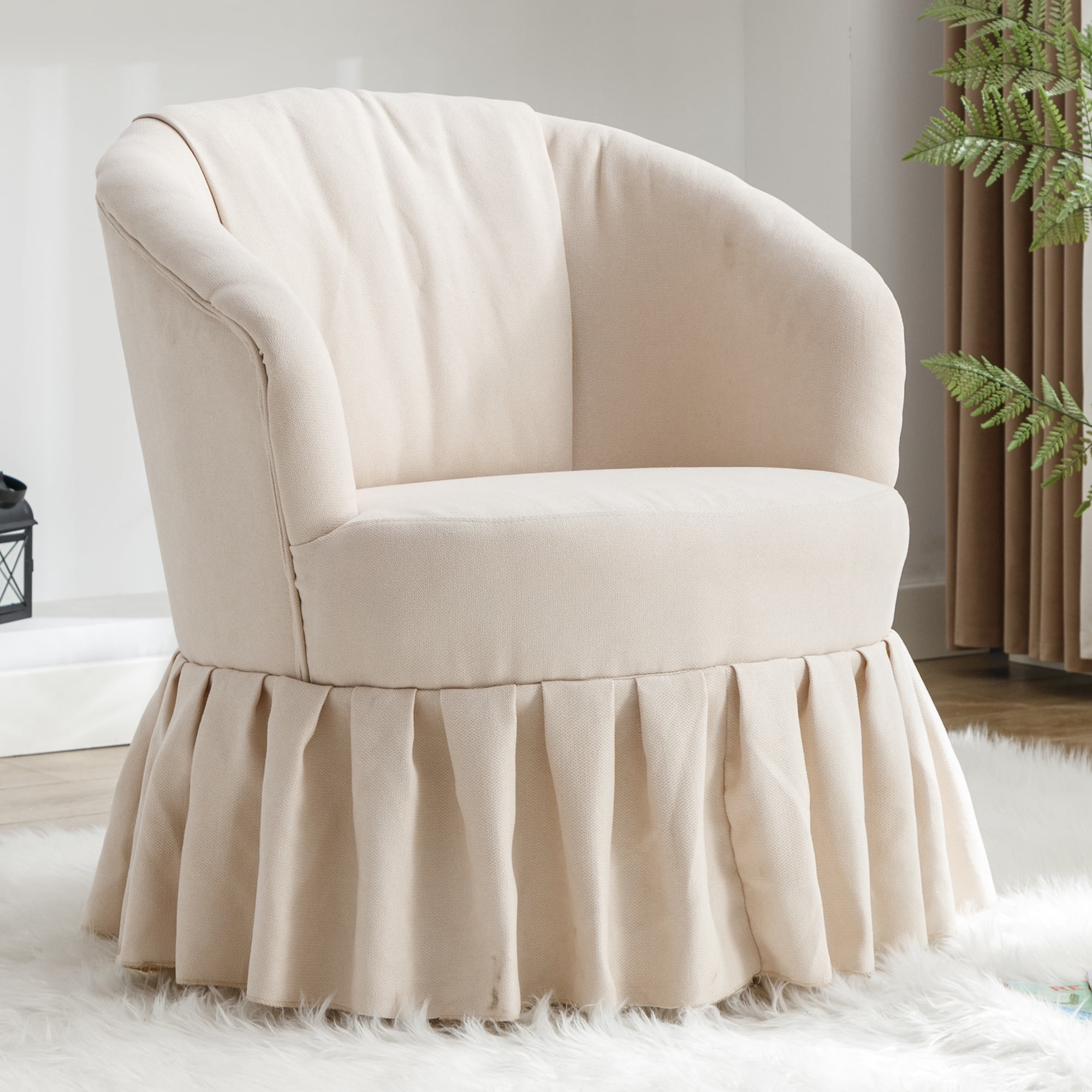 Linen Fabric Accent Swivel Chair Auditorium Chair With Pleated Skirt ...