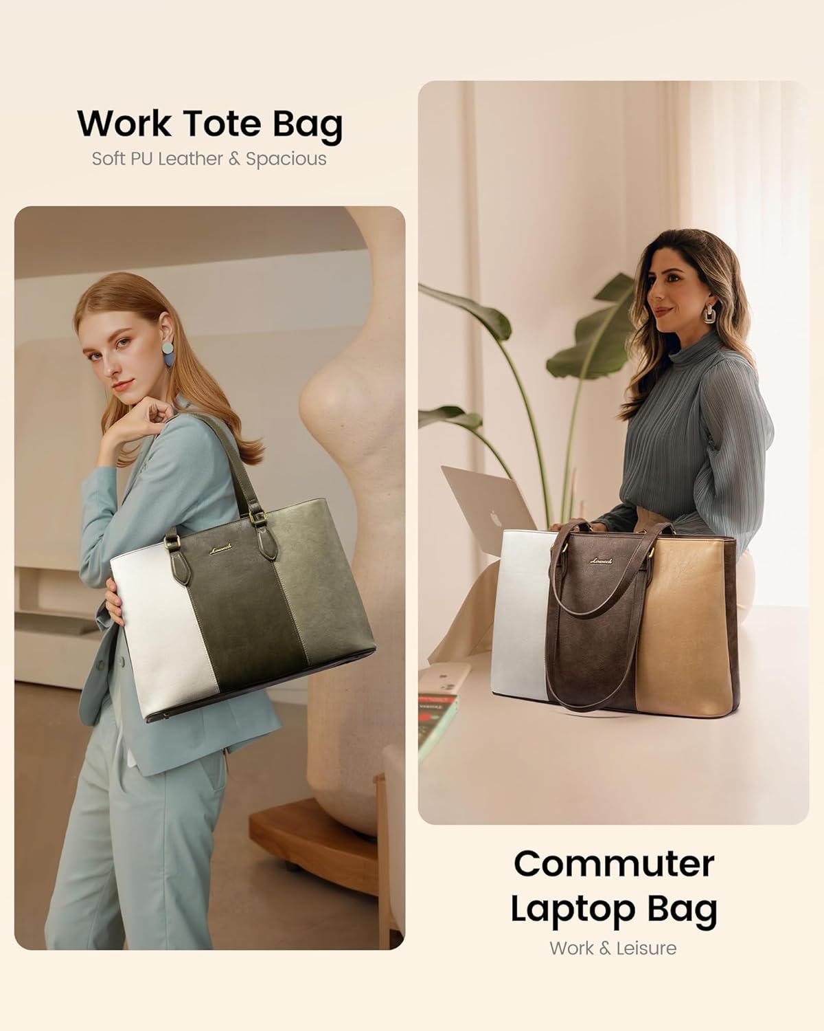 LOVEVOOK Laptop Tote Bag for Women,Work Tote with Wristlet,PU Leather Computer Bag for Teacher,Office, Daily