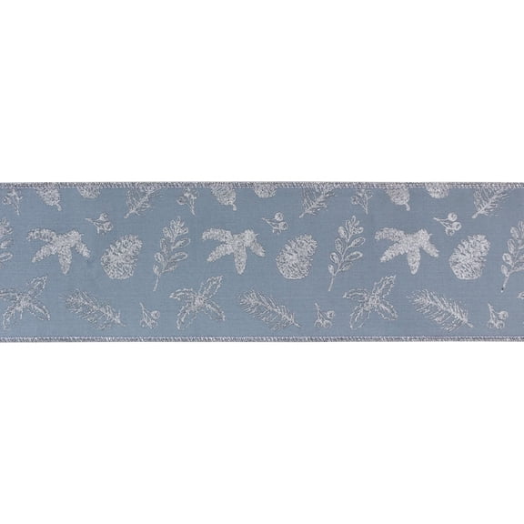 Melrose Metallic Leaf Christmas Wired Craft Ribbons - 4" x 10 Yards - Blue and Silver