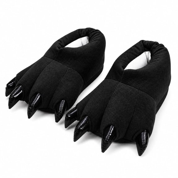 Unisex 3D Monster Dinosaur Claw Slippers, Funny Animal Paw with Black Claws Plush Closed Back Bootie House Shoes, Thick Non-Slip Sole Fleece Lined Warm Indoor Bedroom Slippers