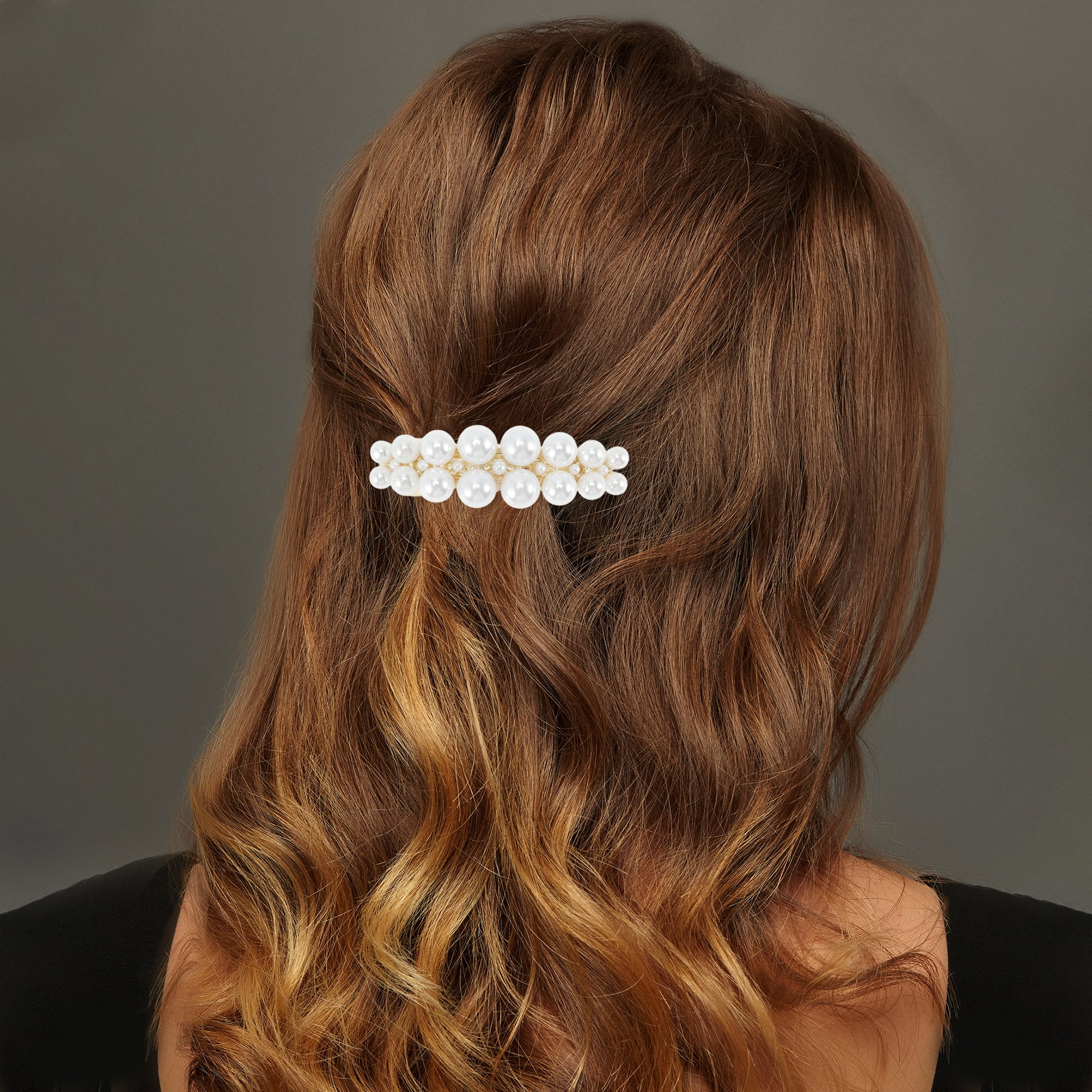 Unique Bargains 1pc Durable Stylish Grace Hair Clips Gold Tone White