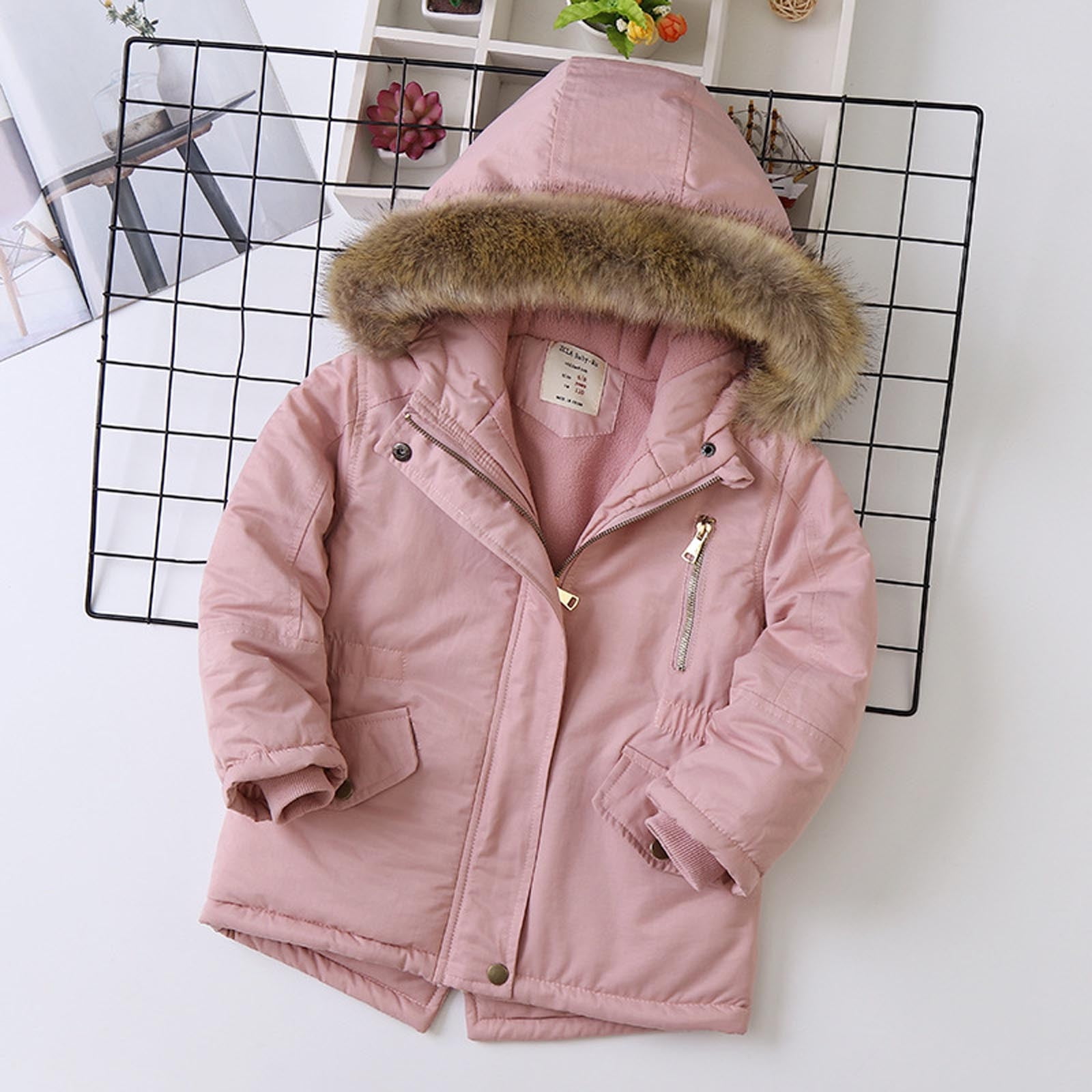 Odeerbi Toddler Winter Coat Kids Girls Outerwear Jackets Thickened Jackets Fleece Hoody Jackets Zip Up Coat Jacket Pink