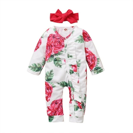 

SuoKom Baby Boys Girls Bodysuit Infants Pure Cotton Coverall Toddler Kids Baby Girls Printed Long Sleeve Romper with Headband Suit Baby Clothes Essentials (0-12 Months)