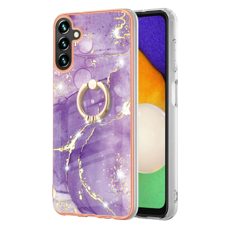 SaniMore for Samsung Galaxy A14 5G 6.6 2023 Case with 360 Degree Rotating  Metal Ring Shockproof TPU Backplane Marble Pattern Luxury Fashion Anti-drop