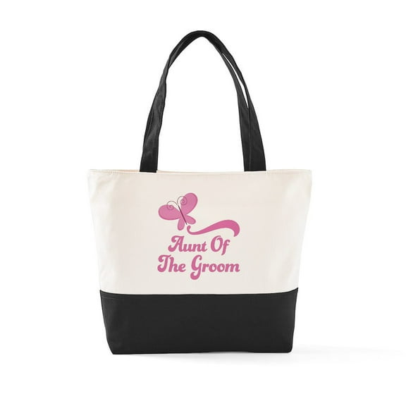 CafePress - Aunt Of The Groom Butterfly - Two Tone, 100% Cotton, Zipper Tote Bag