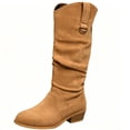 thumbnail image 2 of Fnooota Women's Knee High Boots, Pull On Non Slip Block Heel Pointed Toe Fall Winter Shoes Brown Size 9, 2 of 8