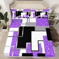 thumbnail image 1 of YST Purple Black Grey Queen Fitted Sheet For Girls,Geometric Sequins Bedding Set Abstract Grids Bed Sheets Geometry Square Checkered Bed Cover Soft Breathable For All Season（No Top Sheet）, 1 of 5