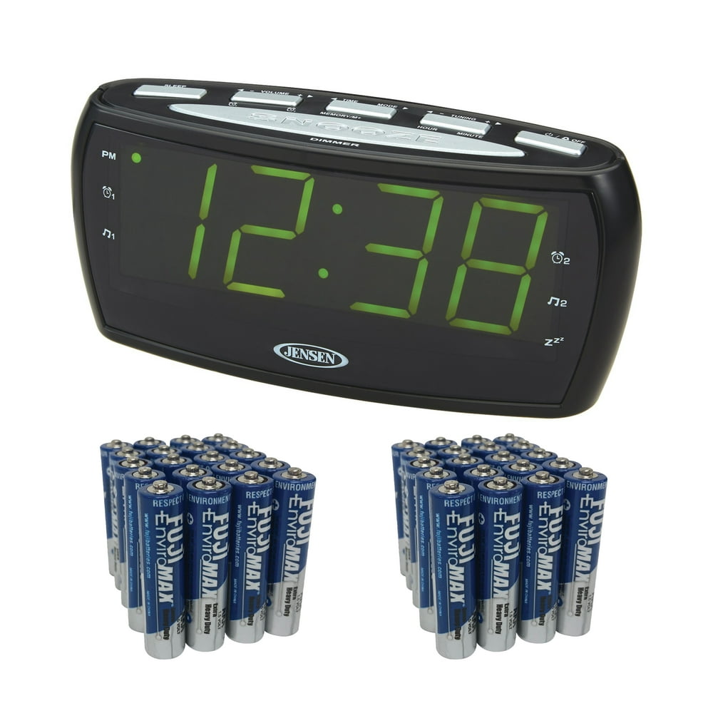 Jensen JCR208 AM/FM Alarm Clock Radio, Includes 40 AAA Batteries