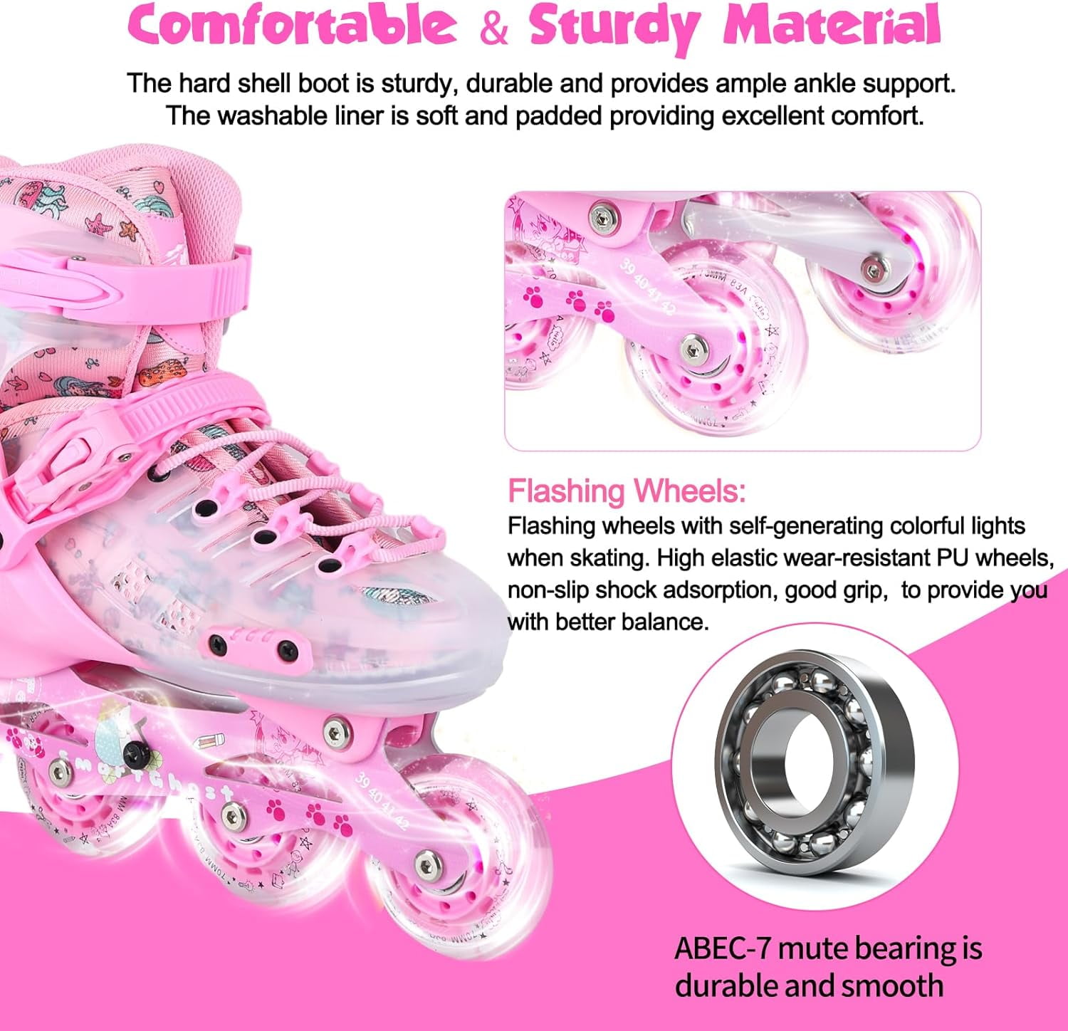 Inline Skates, Adjustable Children Inline Skates with Light up Wheels for Kids, Girls, Boys, Teens, Beginner & Advance | with Protective Gears and Carry Bag
