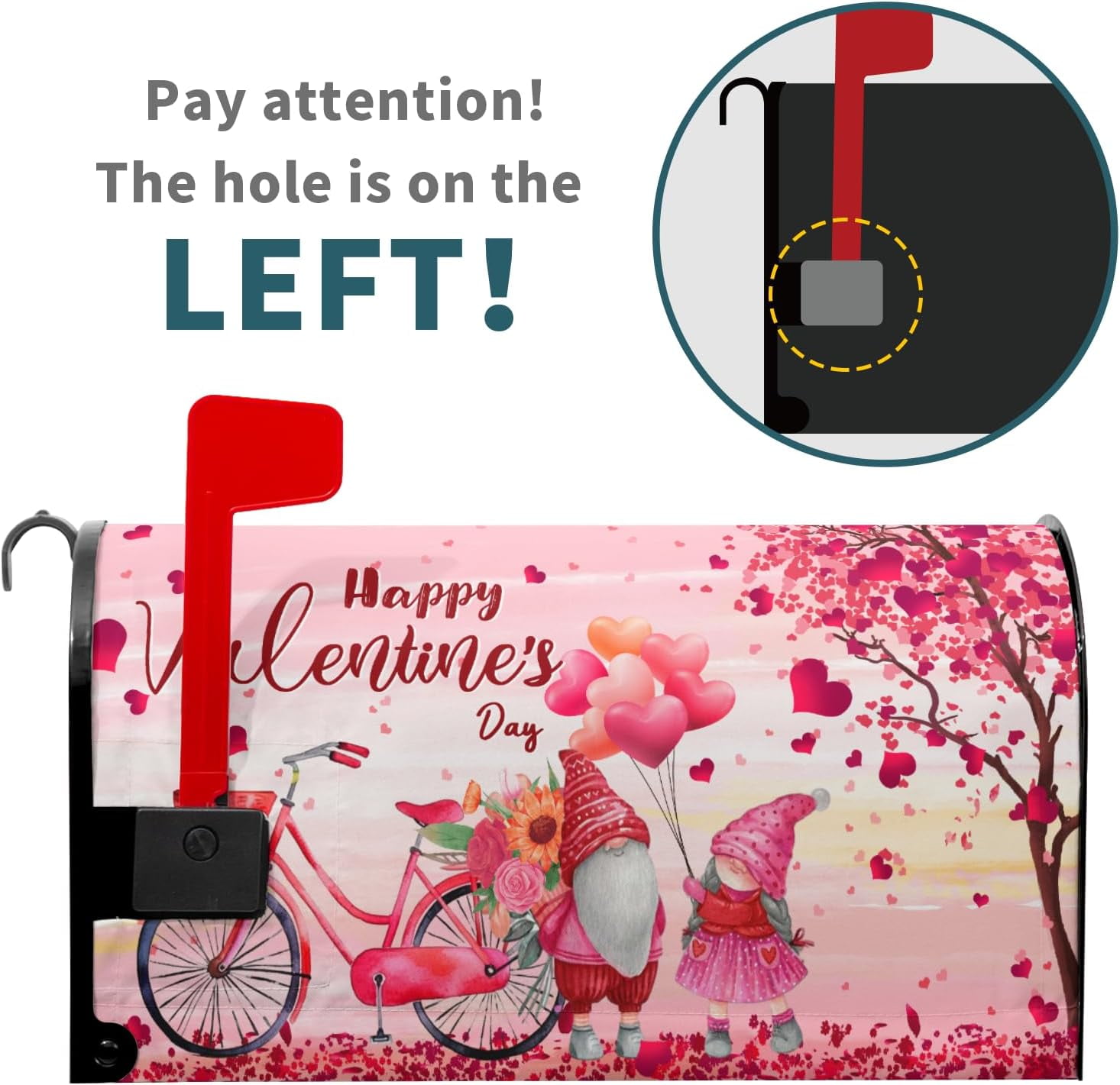 Happy Valentine's Day Love Mailbox Cover Magnetic Standard Size 25.5" X 21" Bicycle Red Heart Tree Mailbox Covers Ventine's Gnomes Decor Magnetic Mailbox Covers Post Letter Box Cover for Outdoor Decor