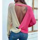 thumbnail image 4 of Suéter con cuello en V, manga larga, diseño sin espalda, suéter suave y cómodo para mujer para vacaciones escolares, fecha de compras, rojo rosa S, 4 of 6