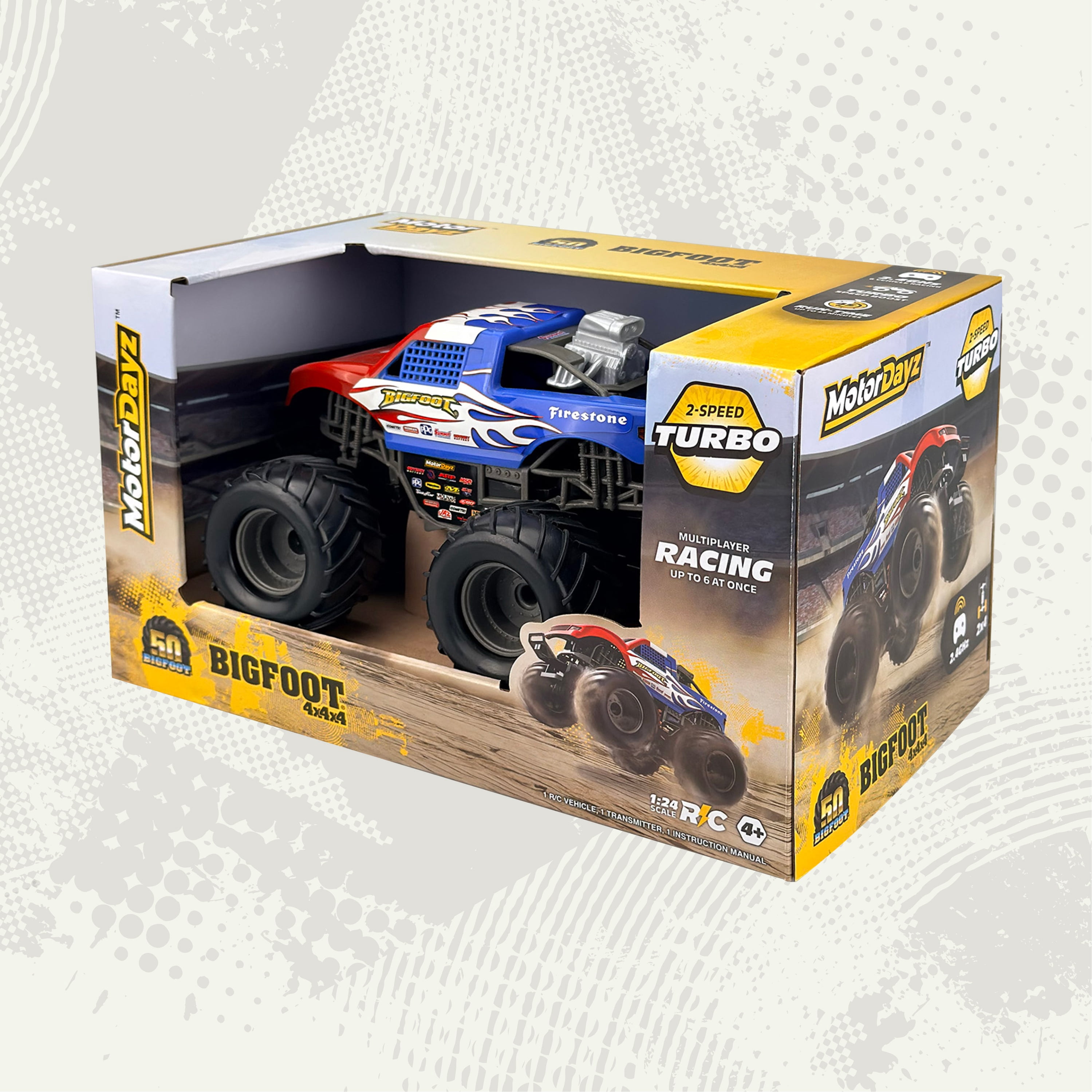 Motor Dayz (1:24) Radio Control Bigfoot Monster Truck, Red, White