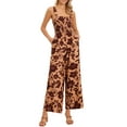 thumbnail image 2 of INSPIRE CHIC Floral Jumpsuits for Women's Casual Sleeveless High Waist Wide Leg Long Pants Rompers with Pockets XS Orange, 2 of 6
