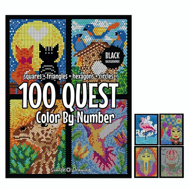 Libro para colorear 100 QUEST para adultos, color por números, con papel de 250 g