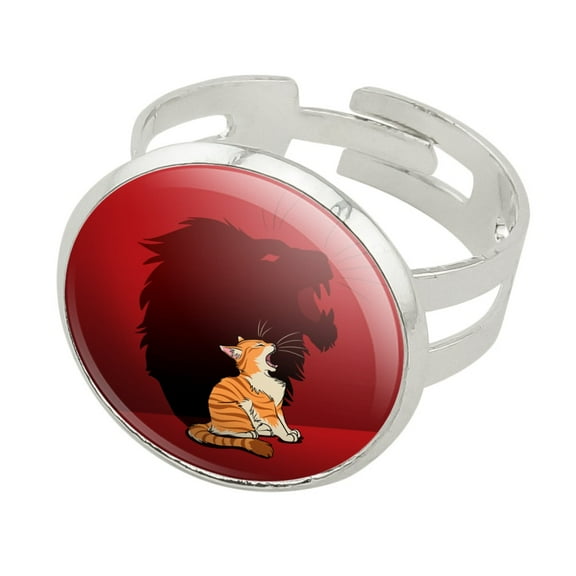 Little Kitten Lion Roar Silver Plated Adjustable Novelty Ring