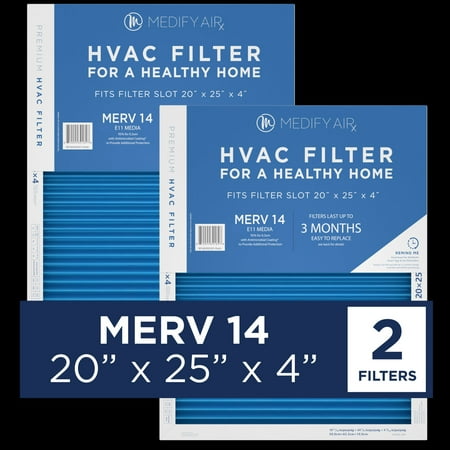 Medify Air 20x25x4 Pleated Filter 95% Particles HEPA Air Cleaning (MERV 14  2-Pack) White 