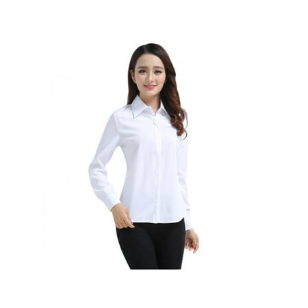 Women Long Sleeve Shirt Button Down Tops Office Uniform Lady Turn Collar Casual