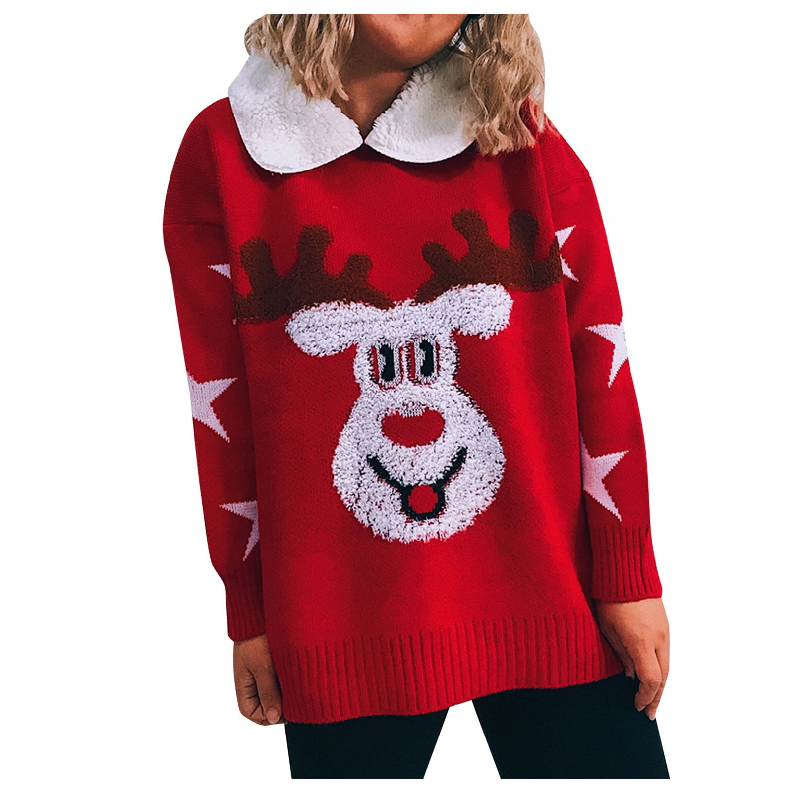 Geestelijk Bestuiver Dinkarville Puff Sleeve Sweaters For Women Womens Christmas Snowflake Knitted Sweater  Long Sleeve Crew Neck Print Pullover Knitwear - Walmart.com