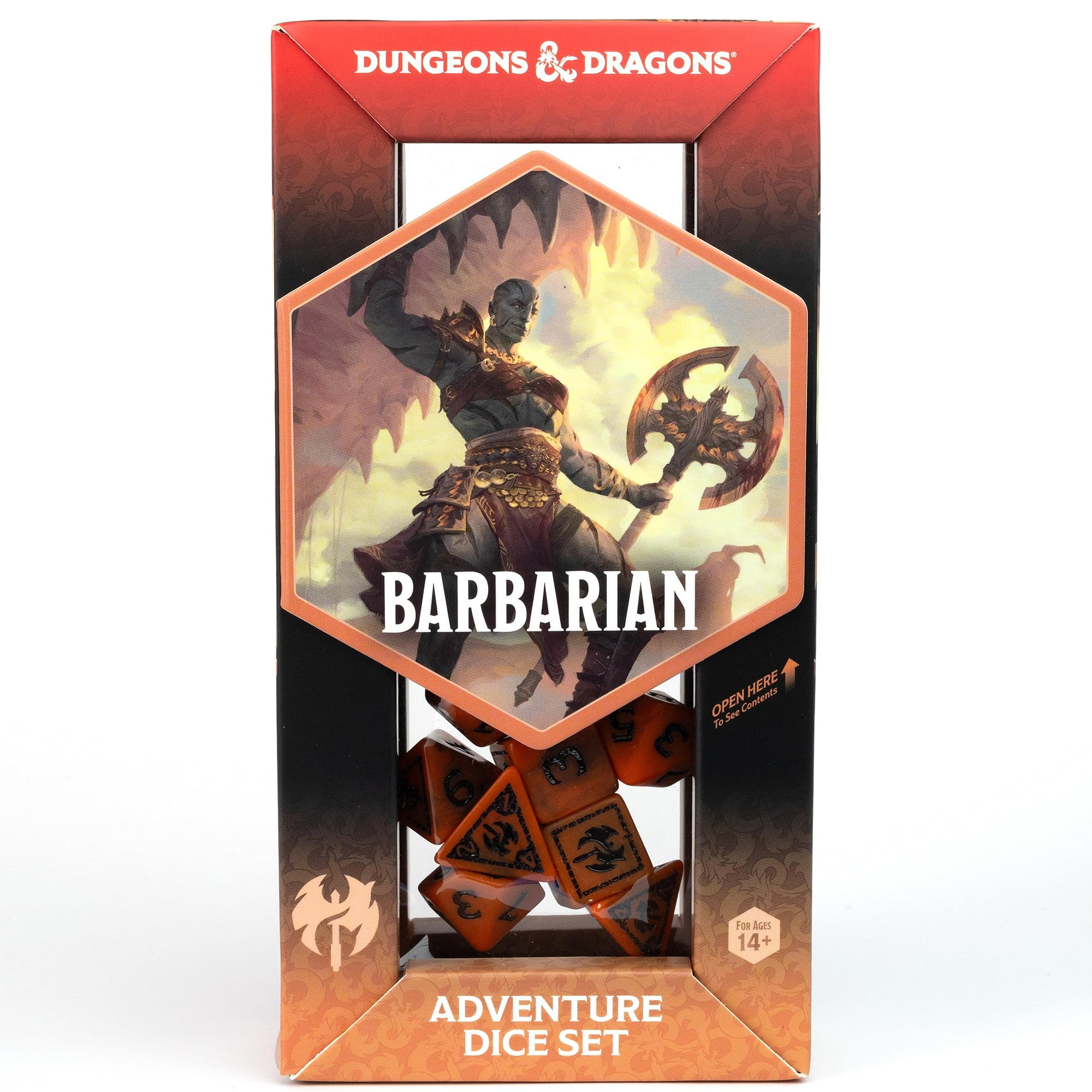 Dungeons & Dragons: D&D Adventure Dice: Barbarian - Orange - 15pc RPG Set, Class Symbols, Roleplaying Game Accessory, Sirius Dice, Officially Licensed