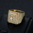 thumbnail image 3 of HIJONES Men's Stainless Steel Single Stone Micro Pave CZ Square Rings Crystal Wedding Finger Band Gold Size 7, 3 of 6
