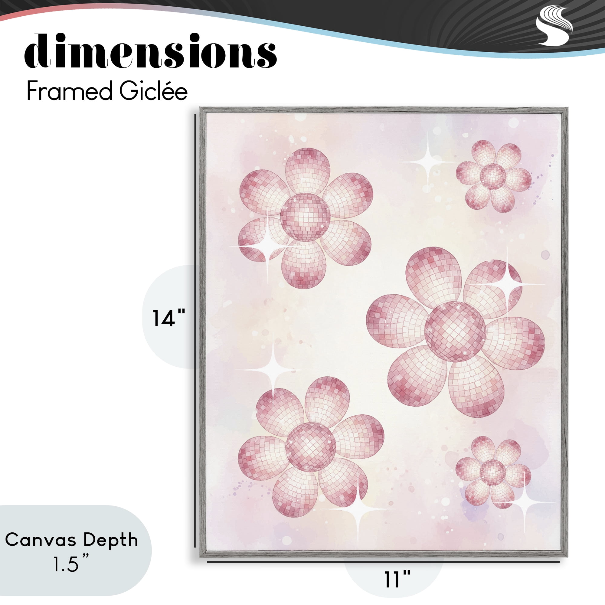 Stupell Industries Disco Ball Floral Patterns Gray Framed Giclee Art, design by Lil' Rue