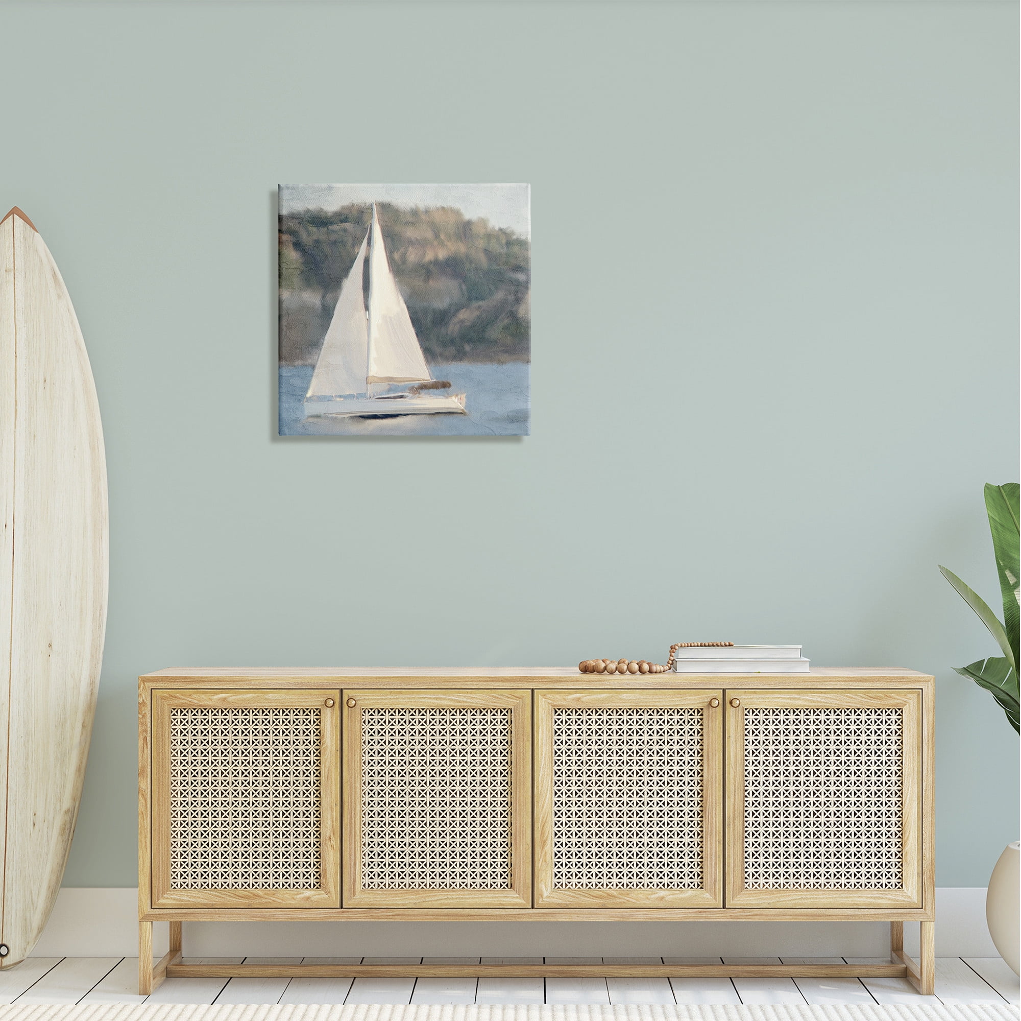 Stupell Industries Nautical Sailboat Rocky Mountain Cliffs Graphic Art Gallery Wrapped Canvas Print Wall Art, Design by Kim Allen