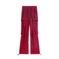 thumbnail image 4 of Gibobby Pantalones de mezclilla tipo cargo para mujer Pantalones cargo sueltos de calle con cintura elástica diaria para mujer Pantalones con bolsillos(Rojo,XL), 4 of 5