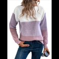 thumbnail image 1 of Suéter Informal de Cuello Redondo, Acanalado, de Punto con Bloques de Color, Hombros Caídos y Larga para Mujer, Otoño e Invierno. Púrpura L, 1 of 9