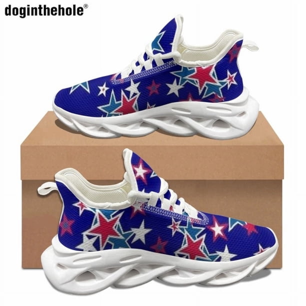 Zapatos planos Doginthehole con diseño de estrellas, para uso diario, para deportes al aire libre, para correr, antideslizantes, con cordones, talla 48