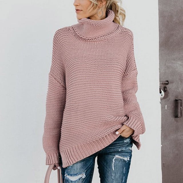 EGNMCR Chandails pour Femmes Décontractés Couleur Unie Ligne Épaisse Manches Longues Col Roulé, Cadeaux pour Femmes