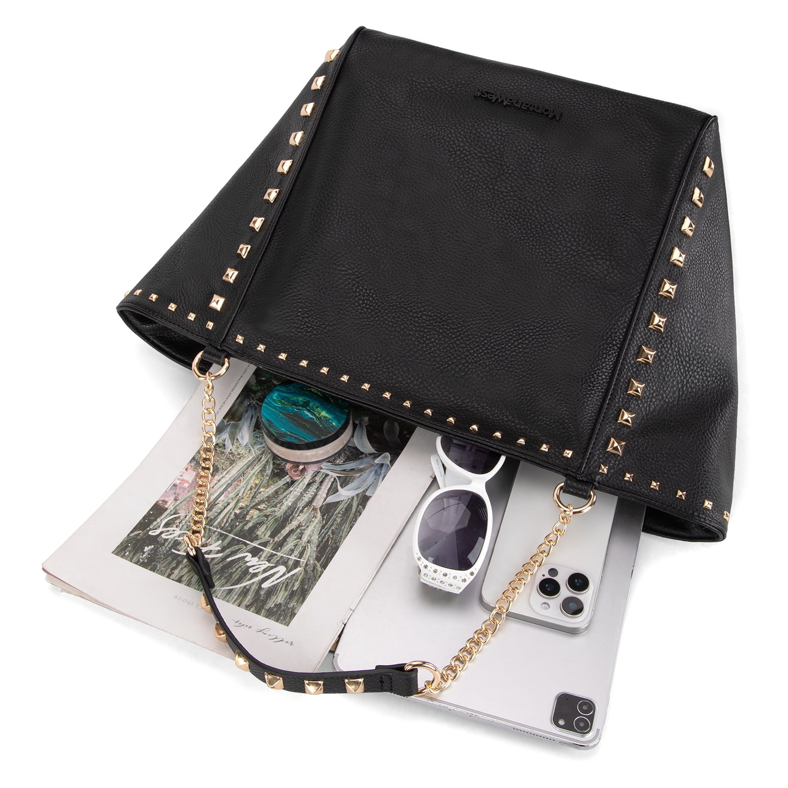 Montana West Large Tote Bag for Women Oversized Shoulder Purses with Chain Handbags, Black