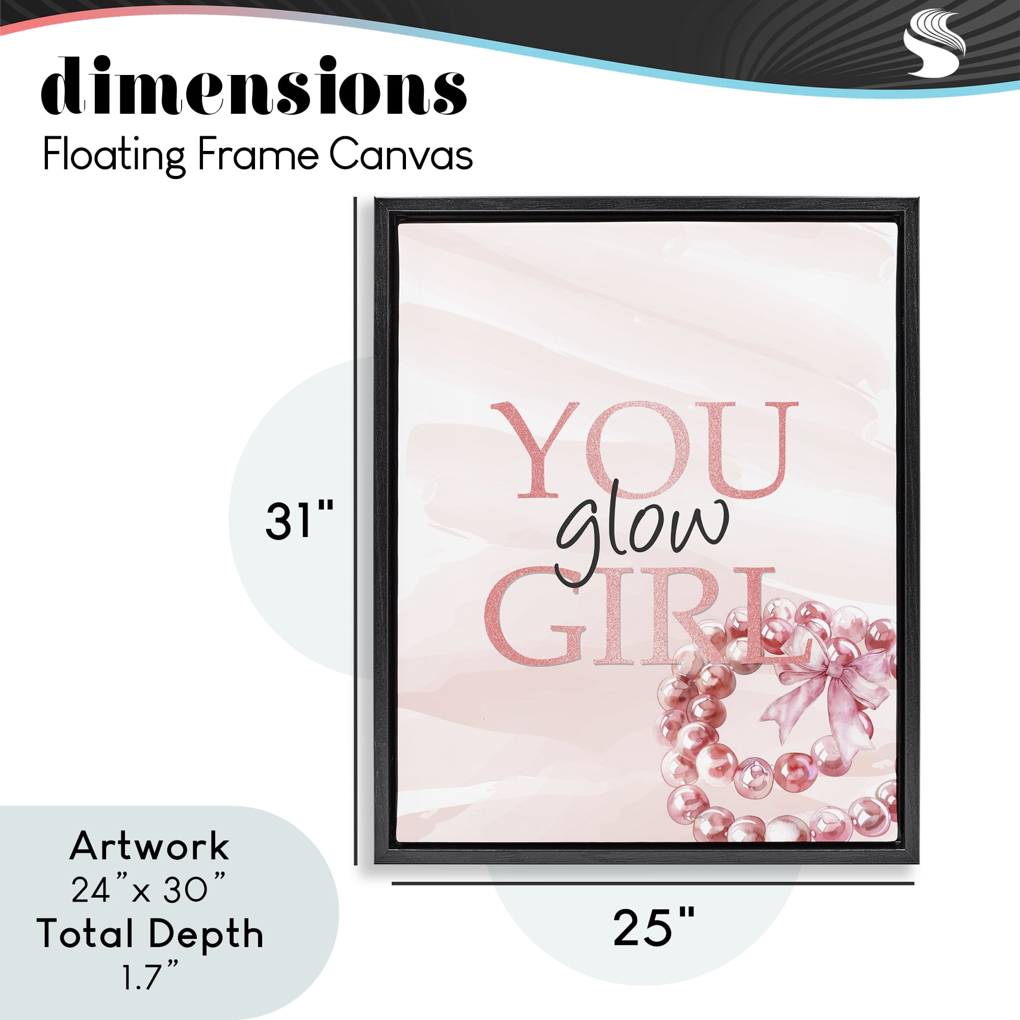 You Glow Girl Feminine Black Framed Floater Canvas Wall Art, design by Kim Allen