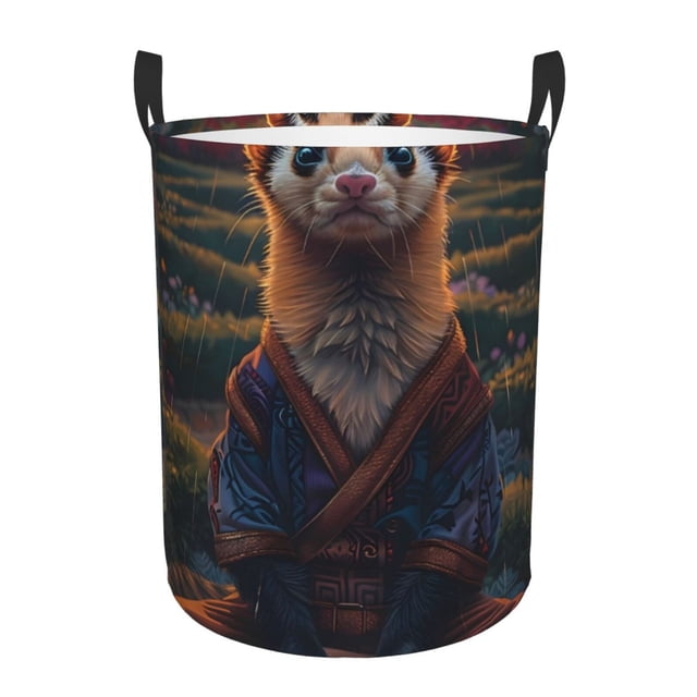 Fotbe Garden Meditating Weasel Cesto de Ropa con Asas, Cesto Impermeable de Gran Capacidad, Bolsa de Lavado para Dormitorio, Cesto de Ropa con Ruedas y Asas-Small