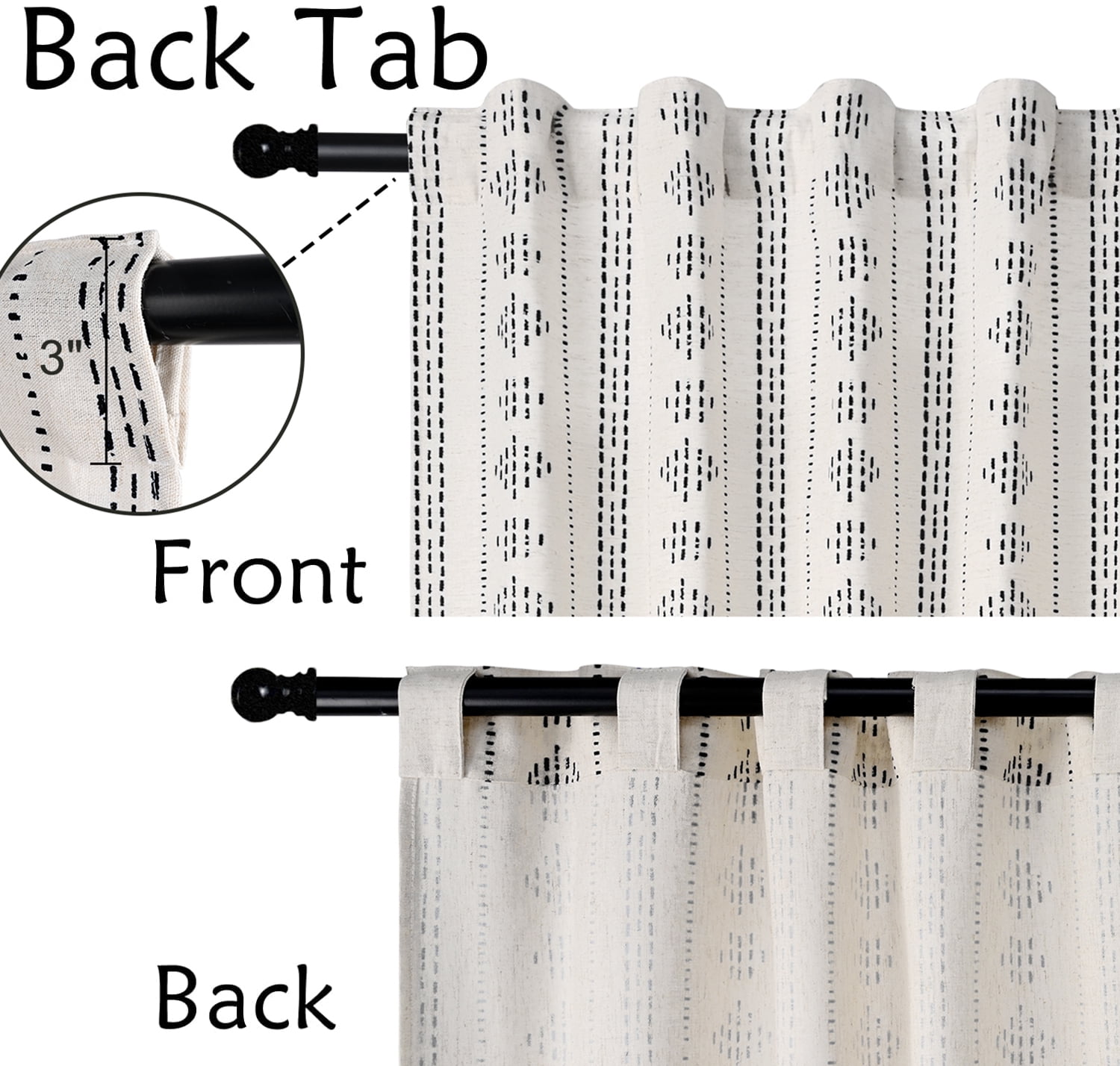 Alishomtll Boho Farmhouse Curtains Linen Light Filtering Black Geometric Striped Window Drapes ,52"x84", 2 Panels