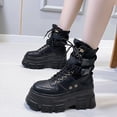 thumbnail image 3 of Oyedens Platform Combat Boots for Women Goth Punk Black Leather Lace up Mid Calf Riding Boots, 3 of 6