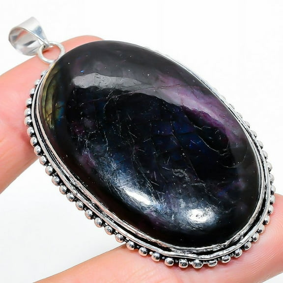 Natural Labradorite Gemstone Handmade 925 Sterling Silver Pendant 2.84"