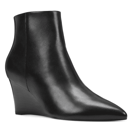 YDN Women Pointy Toe Ankle Boots Side Zipper Mid Wedge Heels Short Booties Formal Dress Party Shoes Size 12 Black