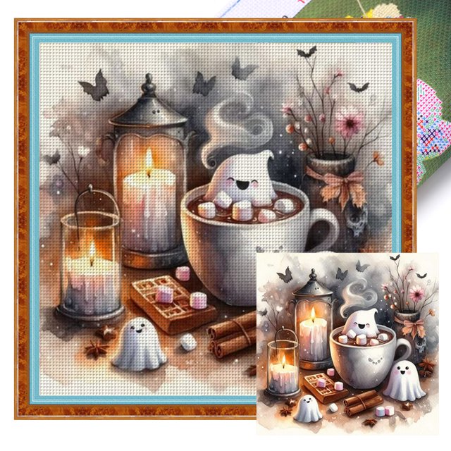 Hilo Algodón Ecológico Bordado Punto Cruz Fantasma Halloween Con 11CT 40x40cm