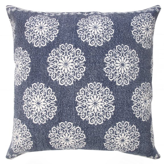 Ox Bay 20" x 20" Hand-Woven Blue/ White Floral/Botanical Organic Cotton Pillow Cover