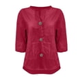 thumbnail image 4 of ManxiVoo Cozy Pocket Detail Sweatshirt for Women Three Quarter Sleeve Linen Blend Top Relaxed Lounge Wear XL Size Red, 4 of 4