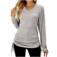 thumbnail image 2 of TAGOLD Womens 3/4 Long Sleeve Summer Tops, Women's Autumn/Winter Solid Color Long Sleeve V-Neck Draw-Pleated Loose T-Shirt Top Long Sleeve Crew-Neck Top/Shirt, 2 of 4