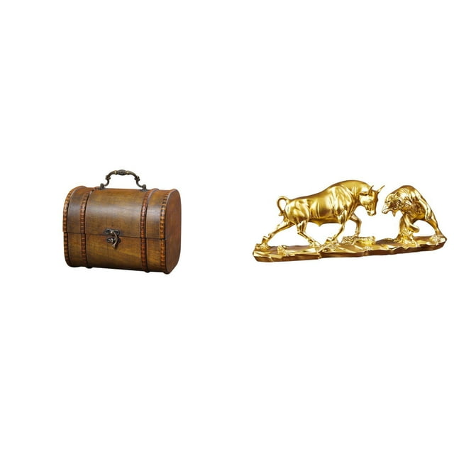 Estuche organizador de joyas,Organizador de joyas de madera para mujeres,hombres y niñas,Estatua de escritorio,Estatua decorativa de figura de lucha de toro y oso,Colección de esculturas de