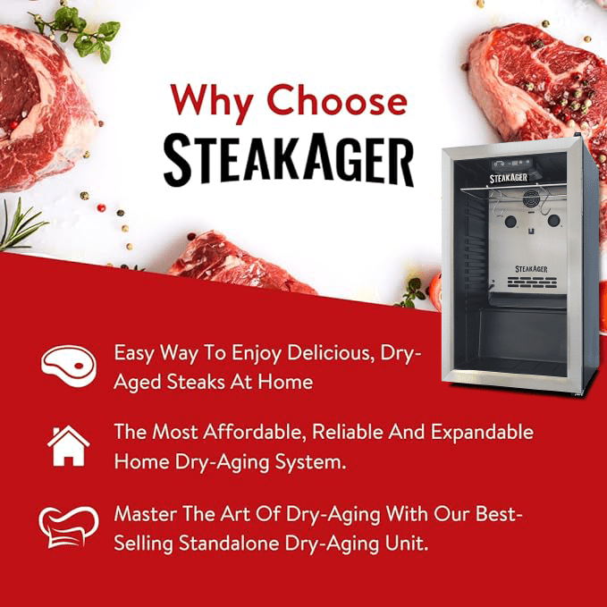 SteakAger PRO 40 Starter Pack Steak Dry-Aging Refrigerator, Sleek Refrigerator to Make Dry-Aged Steaks at Home - 40 lbs