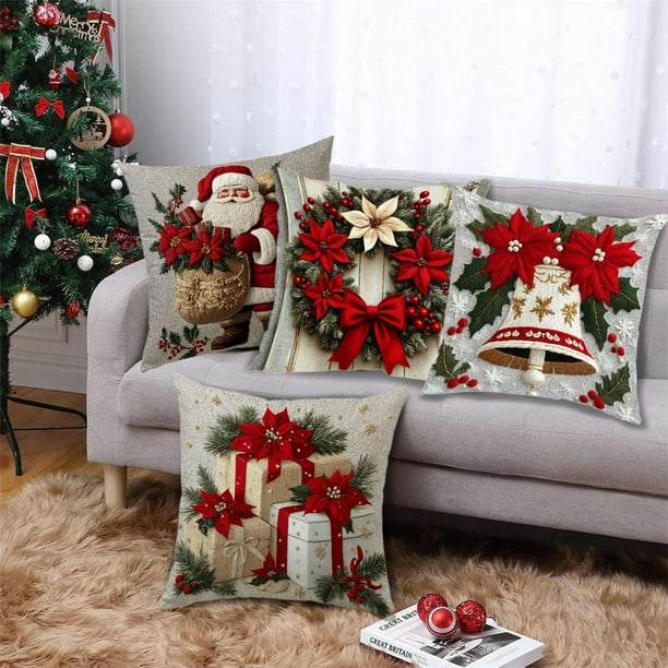 Fundas de Almohada Navideñas de 45 X 45 Cm, Decorativas, con Tela Suave y Cremallera Oculta para Decoración Del Hogar.